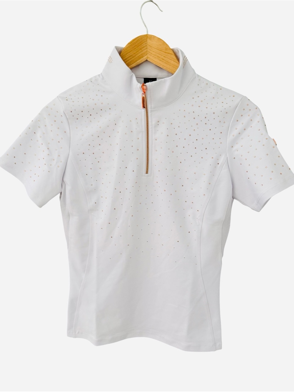 HorseGloss Kylie Baselayer White Rose Gold Crystal Riding Shirt NWT M